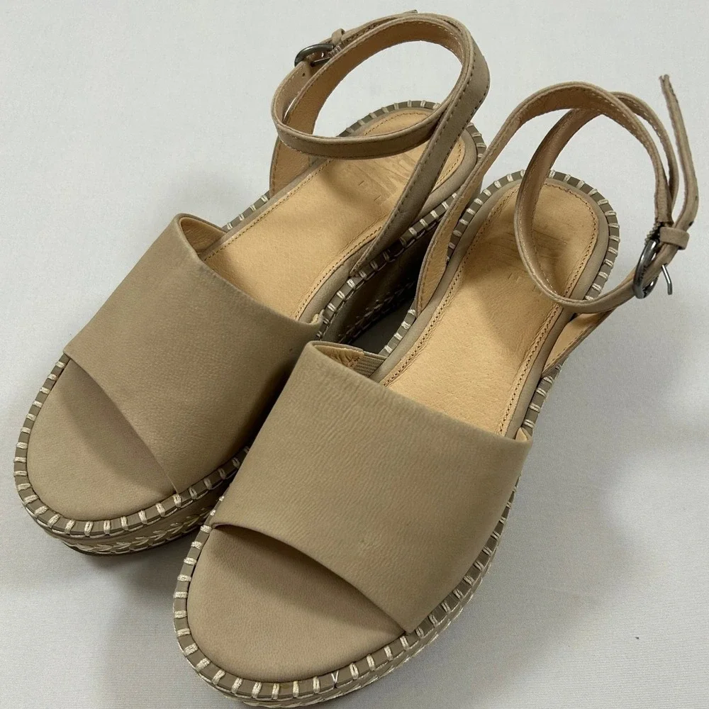 Frye Sandals Platform Wedge Womens 6M Clay Beige Leather Joy‎ Ankle Strap